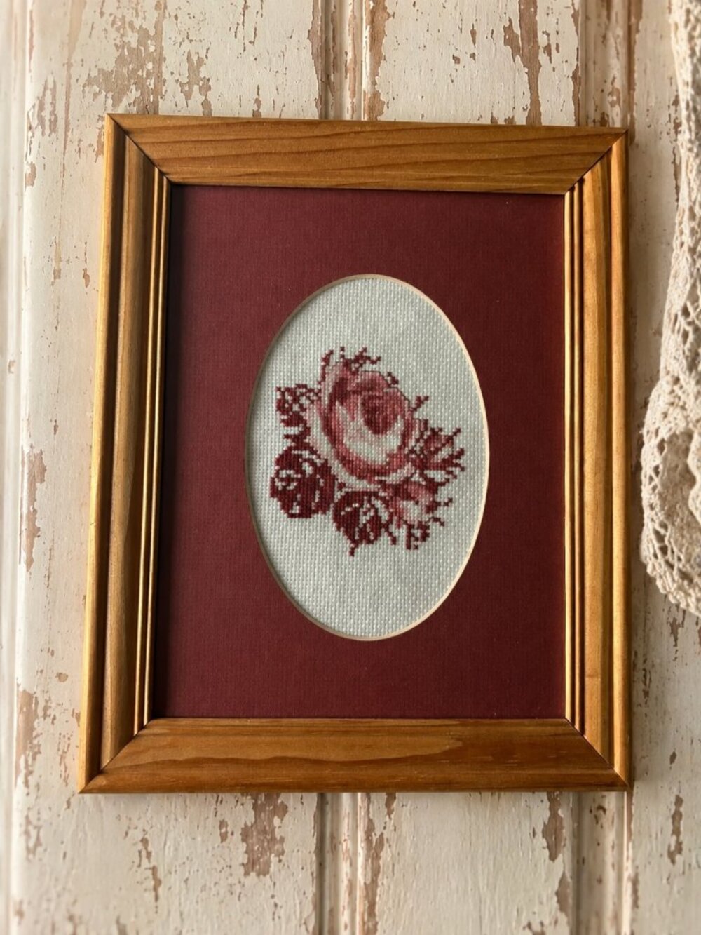 Vintage Rose Cross Stitch Picture 11.75 inches x 9.75 inches